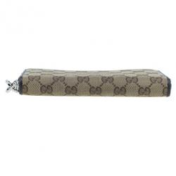 Gucci Brown Canvas Interlocking G Zip Around Continental Wallet