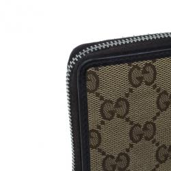 Gucci Brown Canvas Interlocking G Zip Around Continental Wallet
