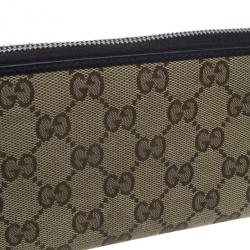 Gucci Brown Canvas Interlocking G Zip Around Continental Wallet