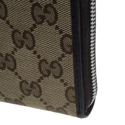 Gucci Brown Canvas Interlocking G Zip Around Continental Wallet