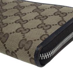 Gucci Brown Canvas Interlocking G Zip Around Continental Wallet