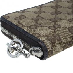 Gucci Brown Canvas Interlocking G Zip Around Continental Wallet