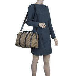 Pre Owned Gucci Brown Canvas Web Original GG Boston Bag