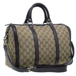 Pre Owned Gucci Brown Canvas Web Original GG Boston Bag
