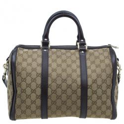 Pre Owned Gucci Brown Canvas Web Original GG Boston Bag