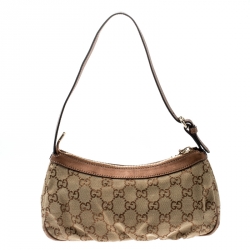 Pre Owned Gucci Beige/Bronze GG Canvas GG Heart Interlocking Pochette
