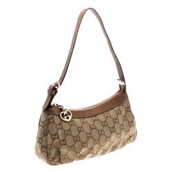 Pre Owned Gucci Beige/Bronze GG Canvas GG Heart Interlocking Pochette