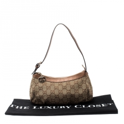 Pre Owned Gucci Beige/Bronze GG Canvas GG Heart Interlocking Pochette