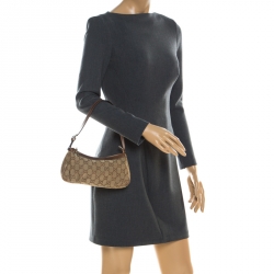 Pre Owned Gucci Beige/Bronze GG Canvas GG Heart Interlocking Pochette