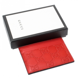 Gucci Red Guccissima Leather Card Holder
