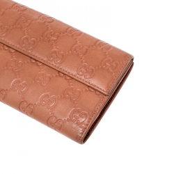 Gucci Coral Orange Gucissima Leather Heart Charm Continental Wallet