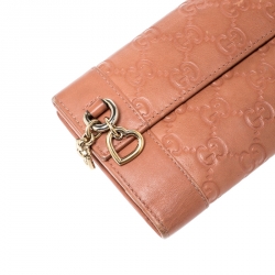 Gucci Coral Orange Gucissima Leather Heart Charm Continental Wallet