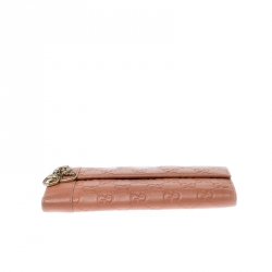Gucci Coral Orange Gucissima Leather Heart Charm Continental Wallet