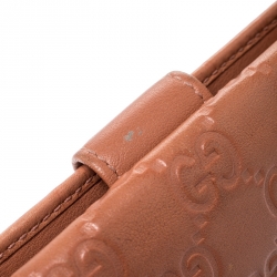 Gucci Coral Orange Gucissima Leather Heart Charm Continental Wallet