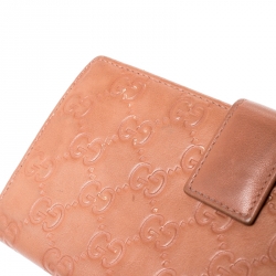 Gucci Coral Orange Gucissima Leather Heart Charm Continental Wallet