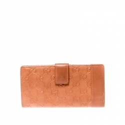 Gucci Coral Orange Gucissima Leather Heart Charm Continental Wallet