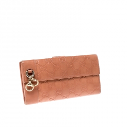 Gucci Coral Orange Gucissima Leather Heart Charm Continental Wallet