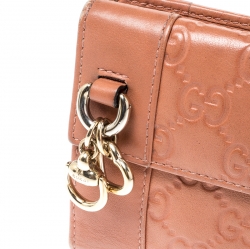 Gucci Coral Orange Gucissima Leather Heart Charm Continental Wallet