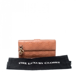 Gucci Coral Orange Gucissima Leather Heart Charm Continental Wallet