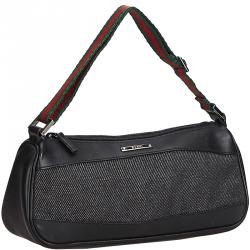 Pre Owned Gucci Black Denim And Leather Baguette