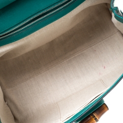 مملوكة مسبقًا Gucci Green Blossoms Print Leather Bamboo Daily Top Handle Bag