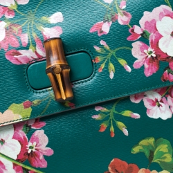 مملوكة مسبقًا Gucci Green Blossoms Print Leather Bamboo Daily Top Handle Bag