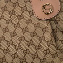 Pre Owned Gucci Beige/Pink GG Canvas and Leather Medium Scarlett Stud Interlocking Tote