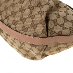 Pre Owned Gucci Beige/Pink GG Canvas and Leather Medium Scarlett Stud Interlocking Tote