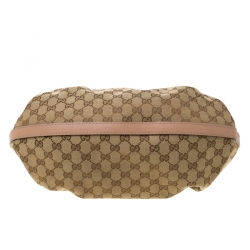 Pre Owned Gucci Beige/Pink GG Canvas and Leather Medium Scarlett Stud Interlocking Tote