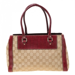 مملوكة مسبقًا حقيبة يد غوتشي تروفي صغيرة جلد وكانفاس GG حمراء/ بيج