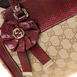 مملوكة مسبقًا حقيبة يد غوتشي تروفي صغيرة جلد وكانفاس GG حمراء/ بيج