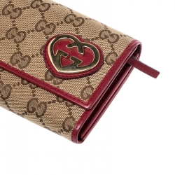 Gucci Beige/Magenta GG Canvas Lovely Heart Continental Wallet