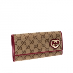 Gucci Beige/Magenta GG Canvas Lovely Heart Continental Wallet