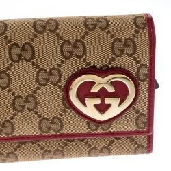 Gucci Beige/Magenta GG Canvas Lovely Heart Continental Wallet