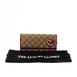 Gucci Beige/Magenta GG Canvas Lovely Heart Continental Wallet