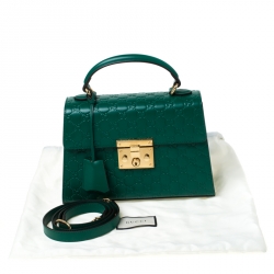Pre Owned Gucci Green Guccissima Leather Small Padlock Top Handle Bag