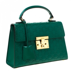 Pre Owned Gucci Green Guccissima Leather Small Padlock Top Handle Bag