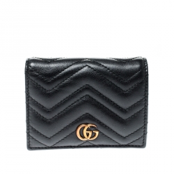 Gucci Black Matelasse Leather GG Marmont Card Case