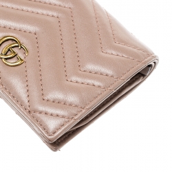 Gucci Dark Beige Matelasse Leather GG Marmont Card Case