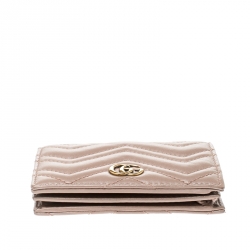 Gucci Dark Beige Matelasse Leather GG Marmont Card Case