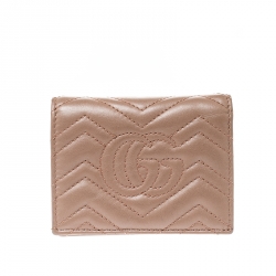 Gucci Dark Beige Matelasse Leather GG Marmont Card Case