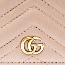 Gucci Dark Beige Matelasse Leather GG Marmont Card Case