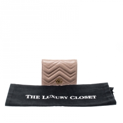 Gucci Dark Beige Matelasse Leather GG Marmont Card Case