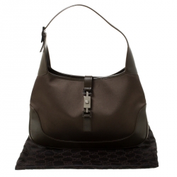 Pre Owned Gucci Olive Green Nylon and Leather Jackie Shoulder Bag