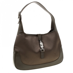 Pre Owned Gucci Olive Green Nylon and Leather Jackie Shoulder Bag