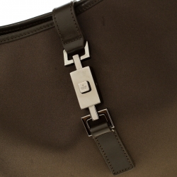 Pre Owned Gucci Olive Green Nylon and Leather Jackie Shoulder Bag