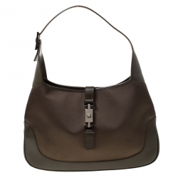 Pre Owned Gucci Olive Green Nylon and Leather Jackie Shoulder Bag