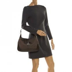 Pre Owned Gucci Olive Green Nylon and Leather Jackie Shoulder Bag