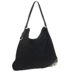 مملوكة مسبقًا Gucci Black GG "New Britt" Flat Hobo Canvas Bag