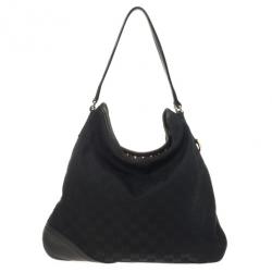 مملوكة مسبقًا Gucci Black GG "New Britt" Flat Hobo Canvas Bag